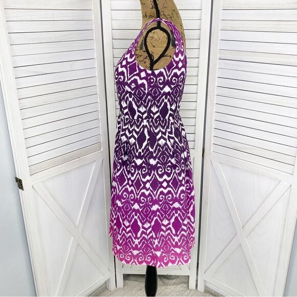 Ann Taylor Ombre Ikat Tribal Print Fit Flare Dress Pink Purple 0 Sleeveless - Picture 3 of 14